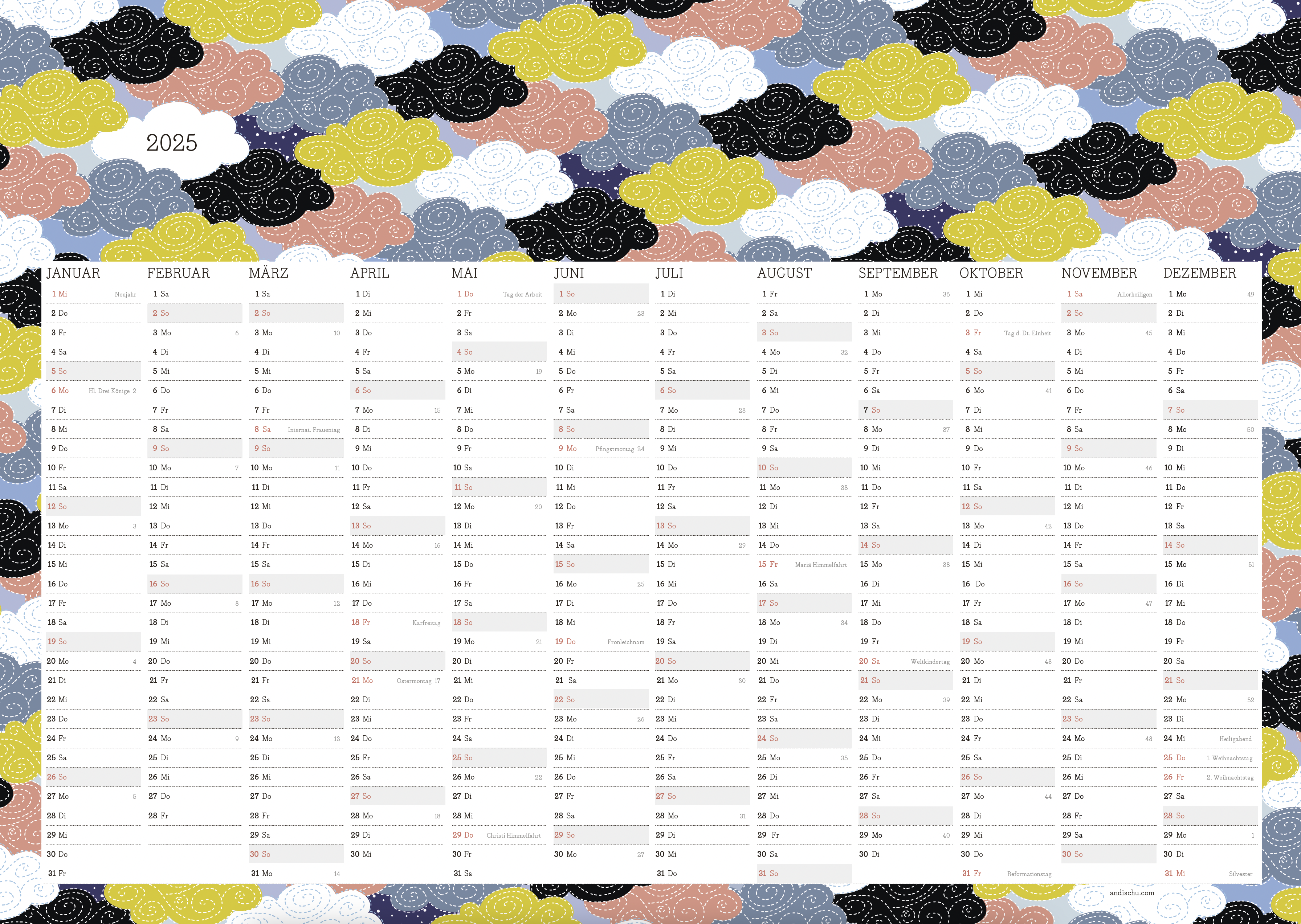 Din A2 Wandkalender Wandplaner 2025